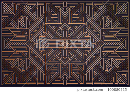 Vector abstract geometric golden background. Art deco wedding, party pattern, geometric ornament, linear style. Horizontal orientation luxury, fancy decoration element Vector abstract geometric golden background. Art deco wedding, party pattern, geometric ornament, linear style. Horizontal orientation luxury, fancy decoration element 100880315