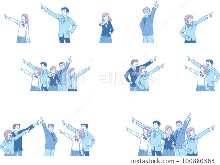 瞄準_指向_學生_尖銳的表情_粉色藍色_套裝 100880363