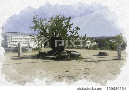 水彩風格松阪松阪城遺址月見砲塔遺址三重縣松阪市 100880364