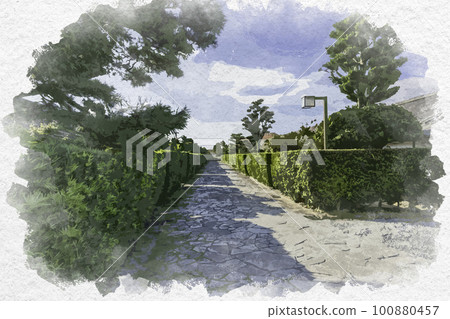 水彩風格松阪松阪城遺址城堡警衛室三重縣松阪市 100880457