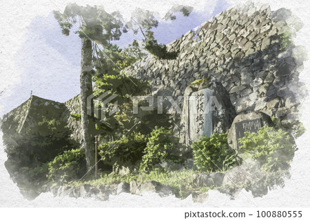 Watercolor style Matsusaka Matsusaka castle ruins stone monument Matsusaka city, Mie prefecture 100880555