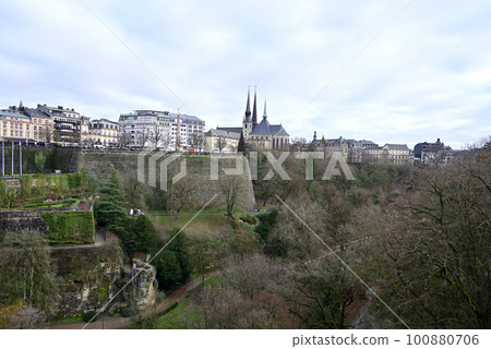Notre Dame Cathedral and Constitution Square from the Adolphe Bridge 100880706