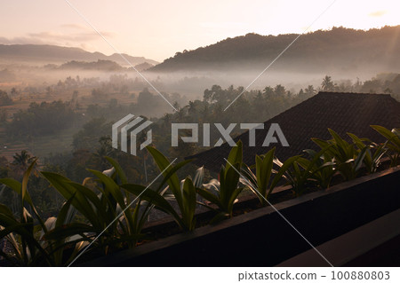 Morning Sunrise View of Sidemen and Agung Volcano in Bali Morning Sunrise View of Sidemen and Agung Volcano in Bali 100880803