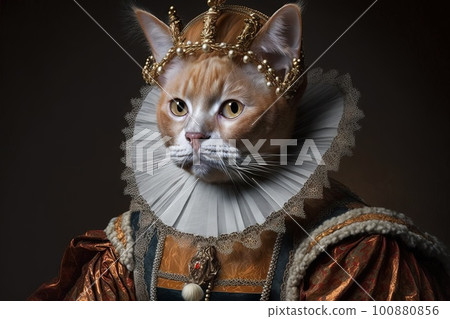 Cat as Queen Elizabeth I famous historical character portrait illustration generative ai Cat as Queen Elizabeth I famous historical character portrait illustration generative ai 100880856