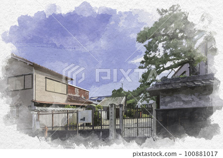 Watercolor-style Matsusaka Ruins of Motoori Norinaga's house Matsusaka City, Mie Prefecture 100881017