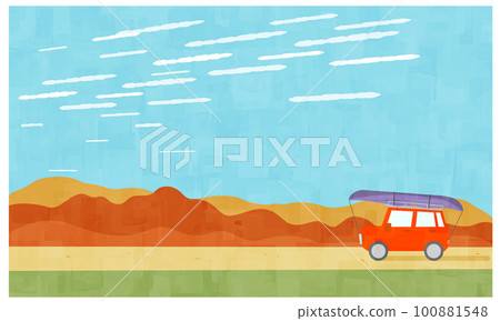 一輛滿載行李旅行的汽車和秋天的風景背景 一輛滿載行李旅行的汽車和秋天的風景背景 100881548