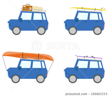 Set of blue cars with various luggage Set of blue cars with various luggage 100881553