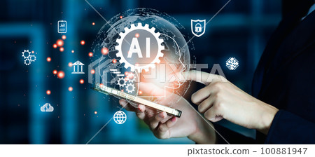 Business Technology Internet Network Concept. Digital Brain Artificial intelligence AI machine learning technology . 100881947