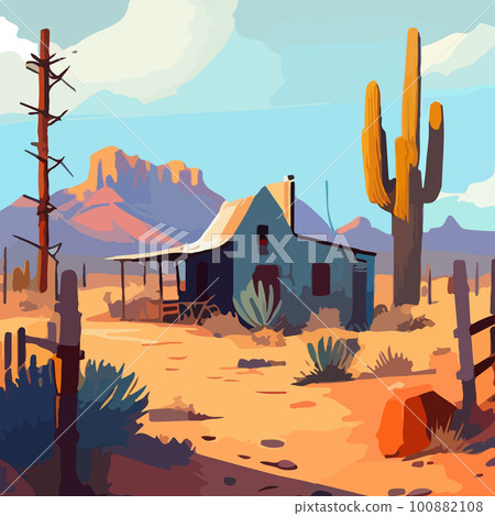 Landscape with a lonely house in the desert. 100882108