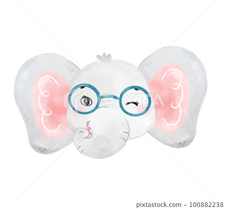 cute watercolor nerd wild elephant animal wear glasses cartoon painting 100882238