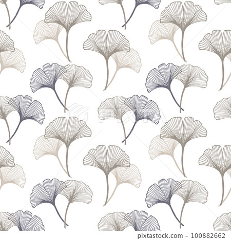 Seamless pattern, hand drawn ginkgo biloba leaves on a white background. Background, print, elegant textile, vector 100882662