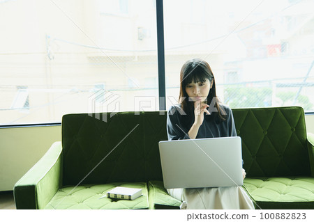 Woman relaxing on the sofa Portrait Woman relaxing on the sofa Portrait 100882823