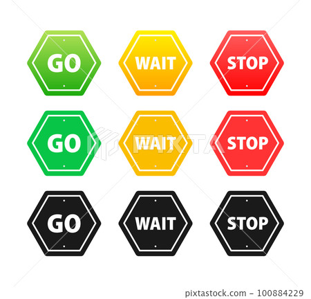 Go, wait, stop road traffic sign. Traffic regulatory warning 100884229