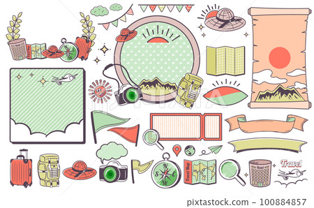 A set of title design frames and illustrations of American vintage style cool and fashionable summer travel / travel 100884857