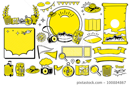 A set of title design frames and illustrations of American vintage style cool and fashionable summer travel / travel 100884867