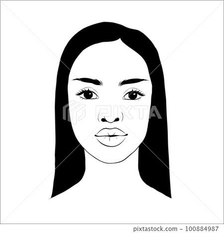 Vector portrait of beautiful african american woman in black and white. Gentle silhouette, fashion illustration Vector portrait of beautiful african american woman in black and white. Gentle silhouette, fashion illustration 100884987