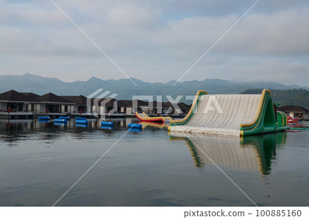 slider at water amusement park in resort at Srinakarin dam slider at water amusement park in resort at Srinakarin dam 100885160