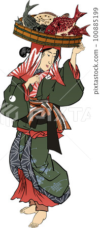 Ukiyo-e Woman carrying fish Part 2 100885199