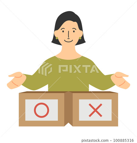 A woman smiling in front of a sorting box 100885316
