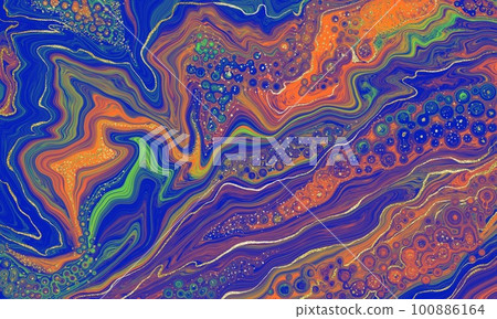 Marble Blue and Gold Abstract Background. Fluid Acrulic Art Imitation. 100886164