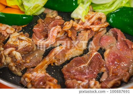 Genghis Khan grilled in a frying pan 100887691