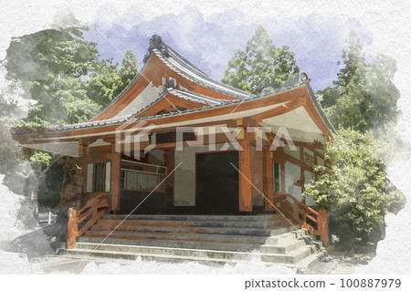 水彩風格的新宮熊野速玉大社熊野新寶館和歌山縣新宮市 100887979