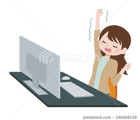 電腦前便衣打哈欠的女人 100888109