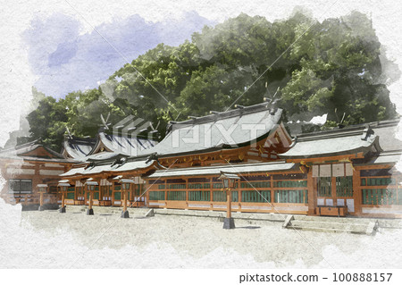Watercolor-style Shingu, Kumano Hayatama Taisha Shrine, Kamisanden and Suzumon, Shingu City, Wakayama Prefecture 100888157
