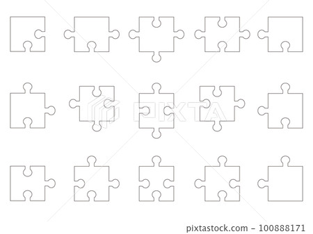 White puzzle pieces of various shapes 100888171