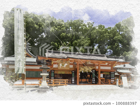 水彩風格的新宮熊野速玉大社禮拜堂新宮市和歌山縣 水彩風格的新宮熊野速玉大社禮拜堂新宮市和歌山縣 100888397