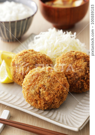 Beef mince cutlet served on a plate Beef mince cutlet served on a plate 100889183