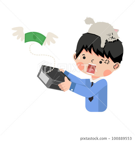 Money flying away out of wallet businessman cartoon 100889553