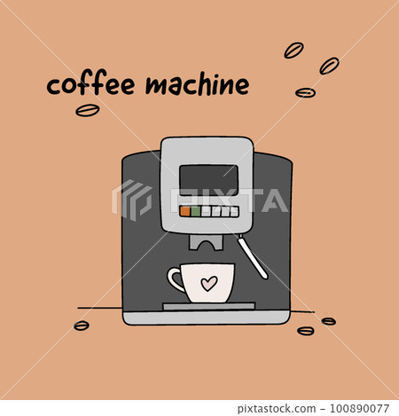 cute art of a coffee machine with a cup of coffee cute art of a coffee machine with a cup of coffee 100890077