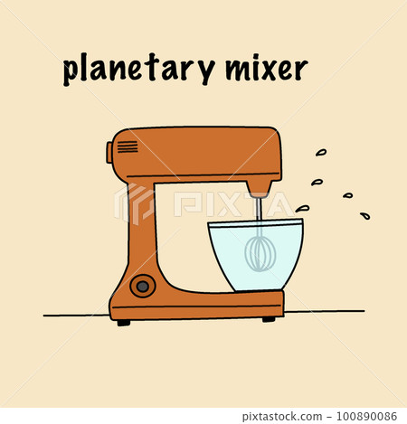 cute art of planetary mixer in orange color, bowl 100890086