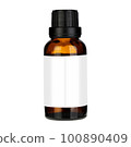 Blank packaging brown glass bottle for liquid medicine isolated on white background. Blank white label. 100890409