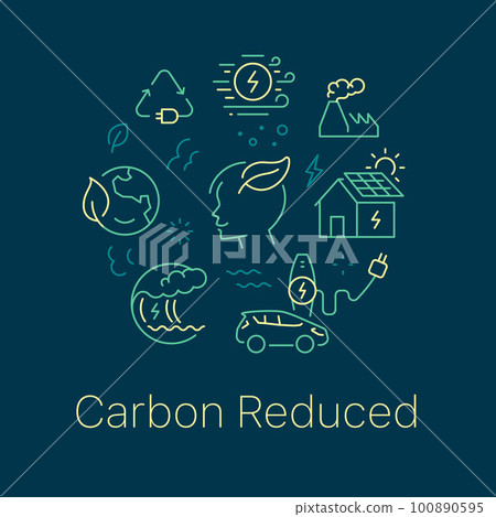 Carbon reduced concept vector illustration. Line art style background design for Article, Web page, Banner, Poster, Print ad, etc. Carbon reduced concept vector illustration. Line art style background design for Article, Web page, Banner, Poster, Print ad, etc. 100890595