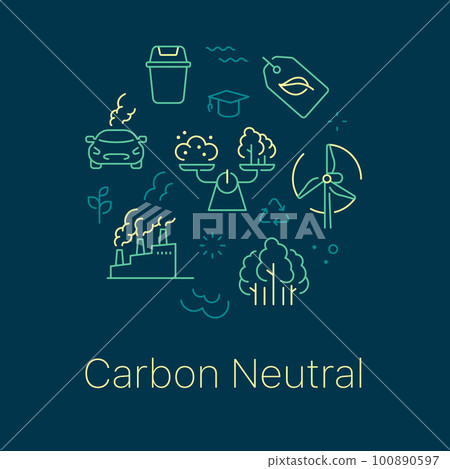 Carbon neutral concept vector illustration. Line art style background design for Article, Web page, Banner, Poster, Print ad, etc. Carbon neutral concept vector illustration. Line art style background design for Article, Web page, Banner, Poster, Print ad, etc. 100890597