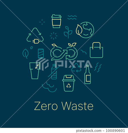 Zero waste concept vector illustration. Line art style background design for Article, Web page, Banner, Poster, Print ad, etc. 100890601