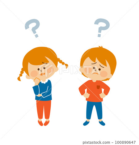 Illustration material of a boy and a girl who poses to feel doubt 100890647
