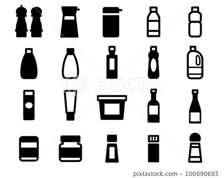 調料容器圖標套裝_黑色實心 100890685