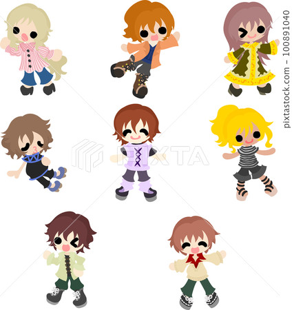 Icon set of cute children dressed in various fashions 100891040