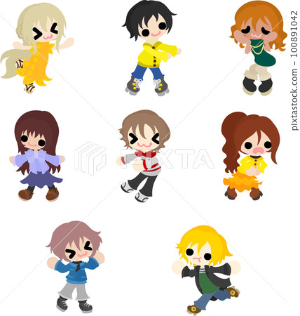 Icon set of cute children dressed in various fashions 100891042