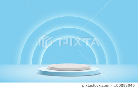 Realistic white blue pastel circle podium steps soft light curves vector 100892046