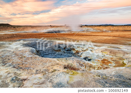 Boiling mudpots in Hverir geothermal area, Iceland 100892149
