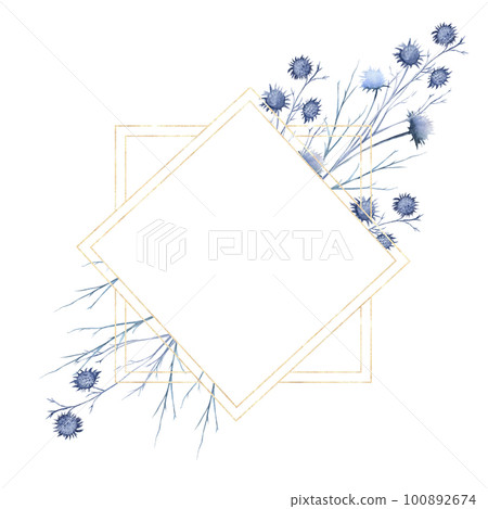 Frame with forest twigs, flowers and berries. watercolor illustration 100892674