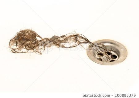 Bathroom drain clogged with hair and slime 100893379