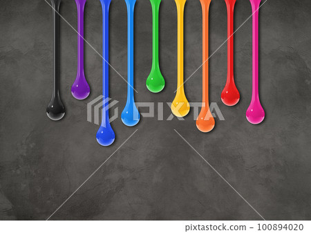 Colorful ink drops on dark concrete wall. Horizontal wallpaper Colorful ink drops on dark concrete wall. Horizontal wallpaper 100894020