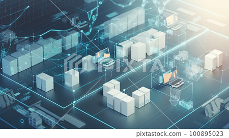 warehouse with pile of cardboxes 100895023