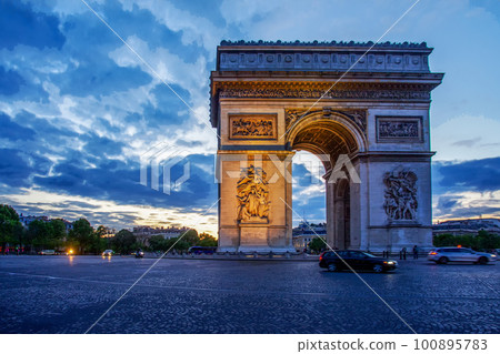 Triumphal Arch in Paris in blue hour Triumphal Arch in Paris in blue hour 100895783