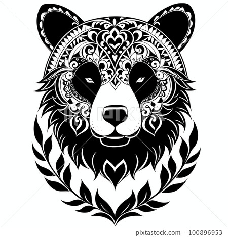 Bear's head, ornate sticker or tatoo design, black on white background. Bear's head, ornate sticker or tatoo design, black on white background. 100896953